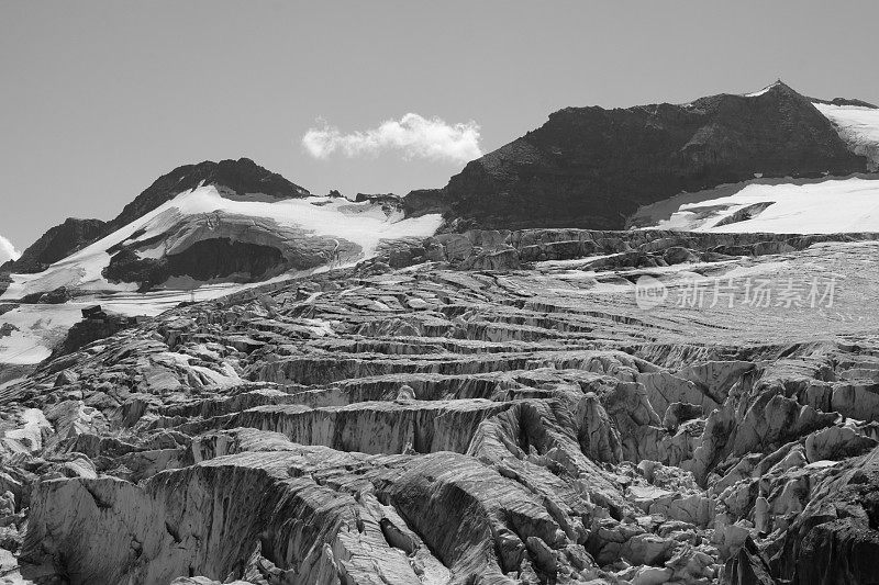 瑞士瓦莱坎顿，Saas Fee, Feegletscher冰川的裂缝